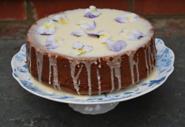 Orange Drizzle Cake With Crystallised Violas Little Bear Cakery